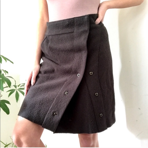 Anthropologie SPARROW Wrap & Snap Skirt Dark Green Wool Winter Knit A-Line - Picture 1 of 8